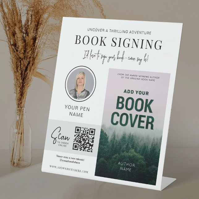 Signe De Table Événement de signature de livre Photo de couvertur (Modern Fully Editable Book Cover Sign For Book Singing Event)