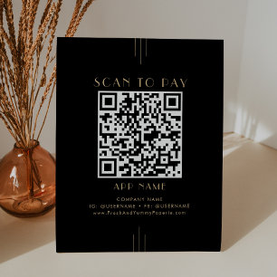 Signe De Table EVERLY Art Déco Affaires Scan To Pay Noir Or