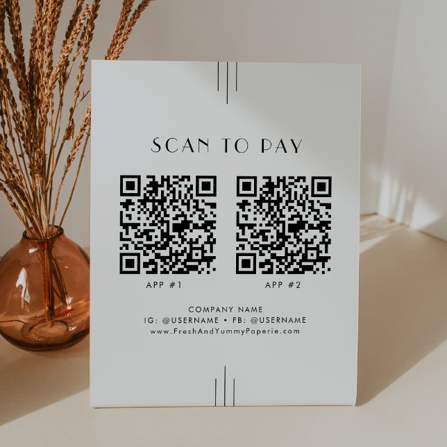 Signe De Table EVERLY Art Déco Entreprise 2 Applications Scan To  (EVERLY Art Deco Business 2 Apps Scan To Pay Pedestal Sign)