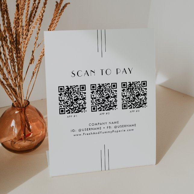 Signe De Table EVERLY Art Deco Entreprise Code QR Scan Paiement (EVERLY Art Deco Business QR Code Scan To Pay Pedestal Sign)