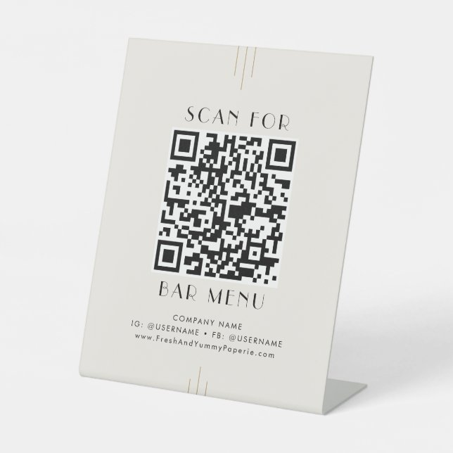 Signe De Table EVERLY Art Deco Ivory Gold Black Bar Menu QR Code (Recto)