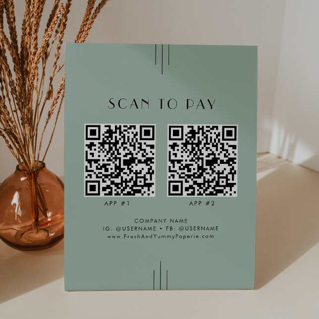 Signe De Table EVERLY Art Déco Sage Entreprise 2 Applications Sca (EVERLY Art Deco Sage Business 2 Apps Scan To Pay Pedestal Sign)