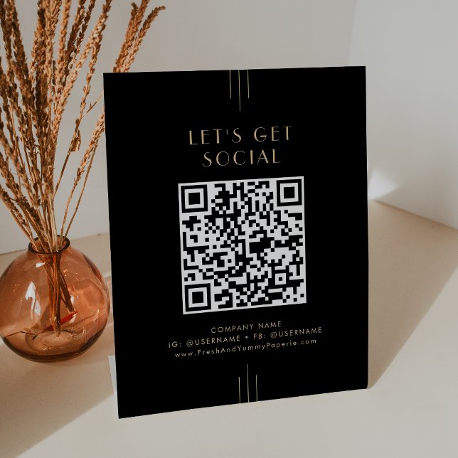 Signe De Table EVERLY Black Gold Business Let's Get Social Media (EVERLY Black Gold Business Let's Get Social Media Pedestal Sign)