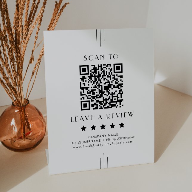 Signe De Table EVERLY Code QR Art Déco Avis Laisser un commentair (EVERLY Art Deco Business QR Code Leave A Review Pedestal Sign)