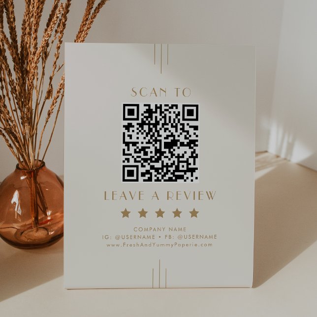 Signe De Table EVERLY Cream Gold Code QR de l'entreprise Laissez  (EVERLY Cream Gold Business QR Code Leave A Review Pedestal Sign)
