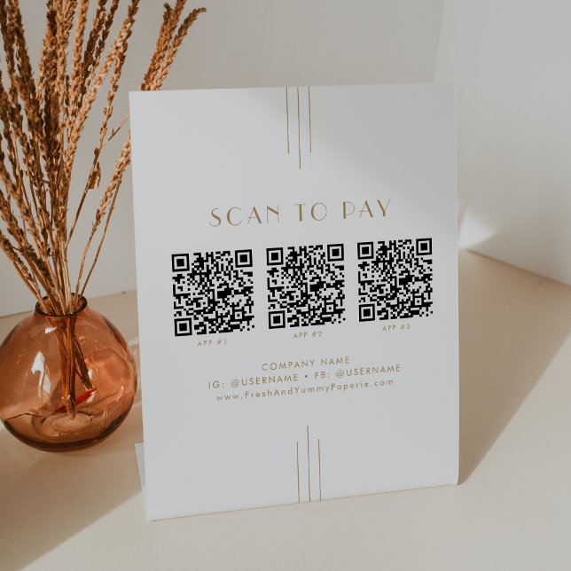 Signe De Table EVERLY Gold Art Deco Code QR Entreprise Analyse Po (EVERLY Gold Art Deco Business QR Code Scan To Pay Pedestal Sign)