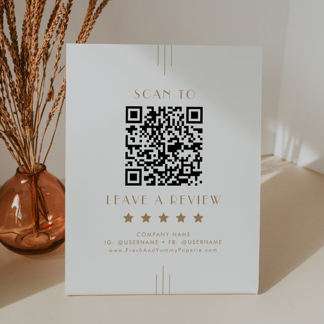 Signe De Table EVERLY Gold Deco Code QR Entreprise Laissez un avi (EVERLY Gold Deco Business QR Code Leave A Review Pedestal Sign)