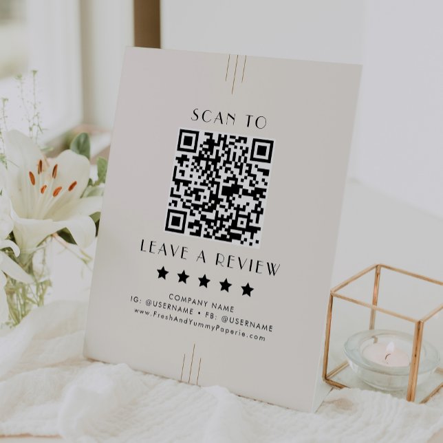 Signe De Table EVERLY Ivory Black Business QR Code Laissez un avi (EVERLY Ivory Black Business QR Code Leave A Review Pedestal Sign)
