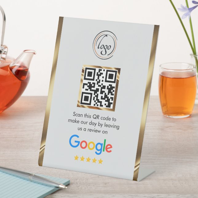 Signe De Table Examen Google du code QR d'entreprise personnalisé (In SItu)