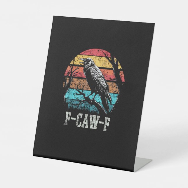 Signe De Table F-Caw-F Crow Retro Sunset Pun Funny Bird Cawing Gr (Recto)