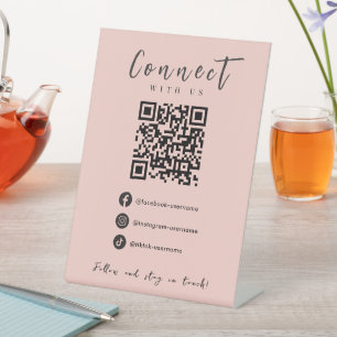 Signe De Table Facebook Instagram Tiktok Blush Pink QR Code