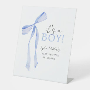 Signe De Table Faire-part de Baby Shower avec un Nœud Bleu, Invit