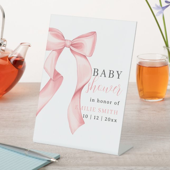 Signe De Table Faire-part de Baby Shower avec un Nœud Rose, Rose  (In SItu)