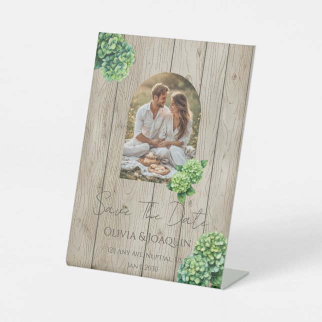 Signe De Table Faire-part de mariage à l'hortensia vert (Recto)
