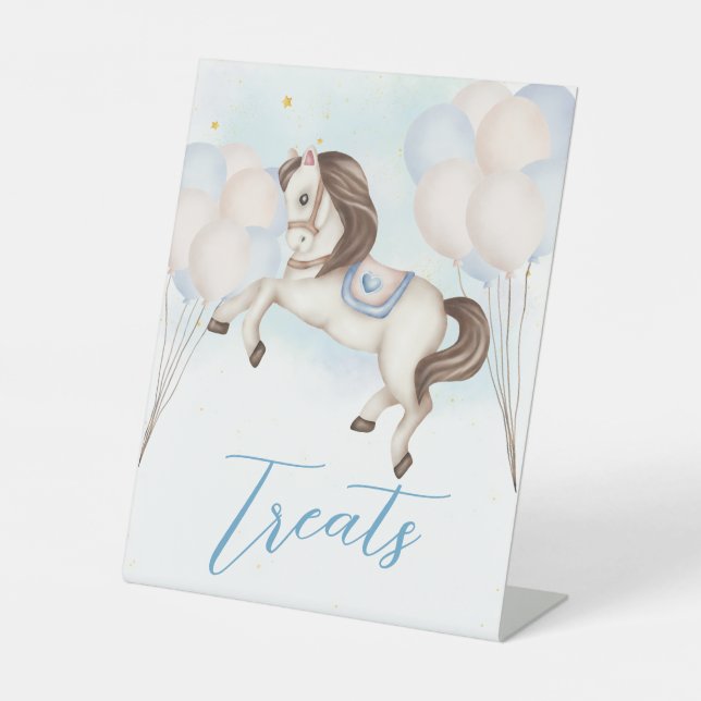 Signe De Table Fairytale bébé Pony Bleu ballons étoiles Traitemen (Recto)