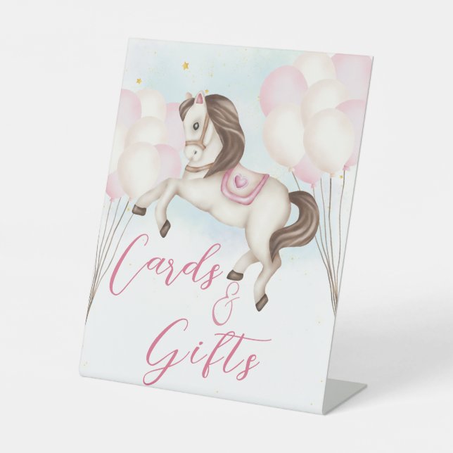 Signe De Table Fairytale bébé Pony rose ballon star Crads & Gift (Recto)