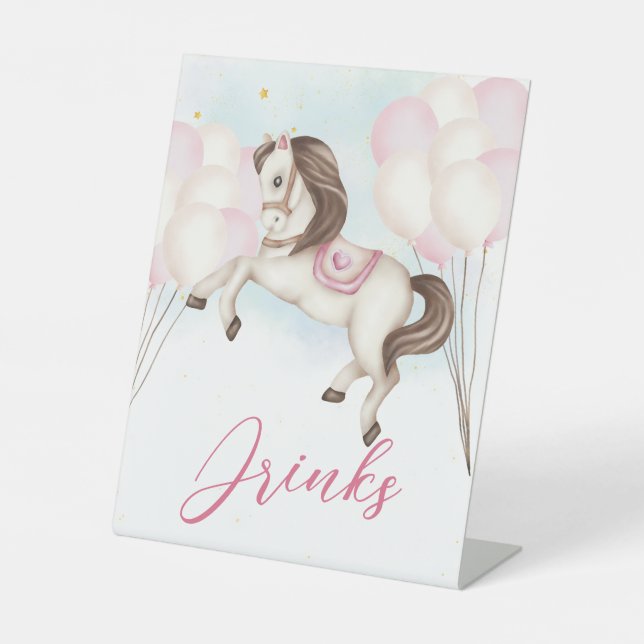 Signe De Table Fairytale bébé Pony rose ballons étoiles Boissons (Recto)