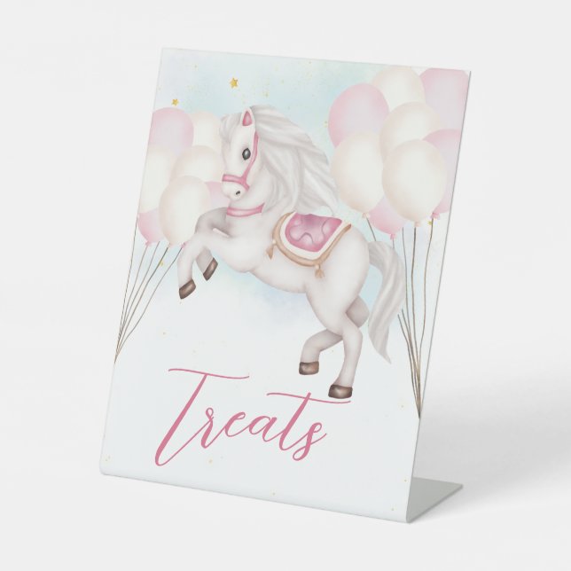 Signe De Table Fairytale bébé Pony rose ballons étoiles Traitemen (Recto)