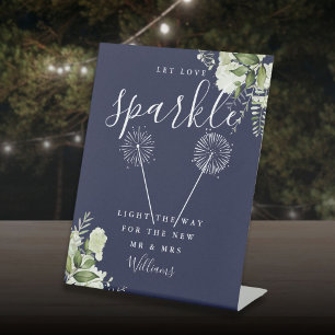 Signe De Table Fais briller l'amour Fleurs Mariage Bleu marine