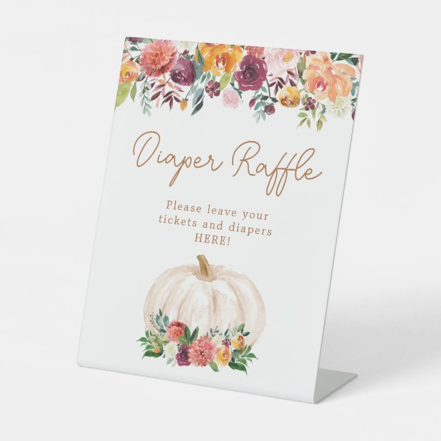Signe De Table Fall Floral Pumpkin Diaper Raffle Sign  (Recto)