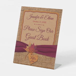 Signe De Table Fall in Love Burlap, Mariage Feuille