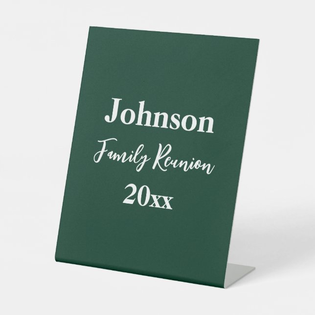 Signe De Table Famille Réunion Vert foncé Blanc Nom Année Modèle (Recto)