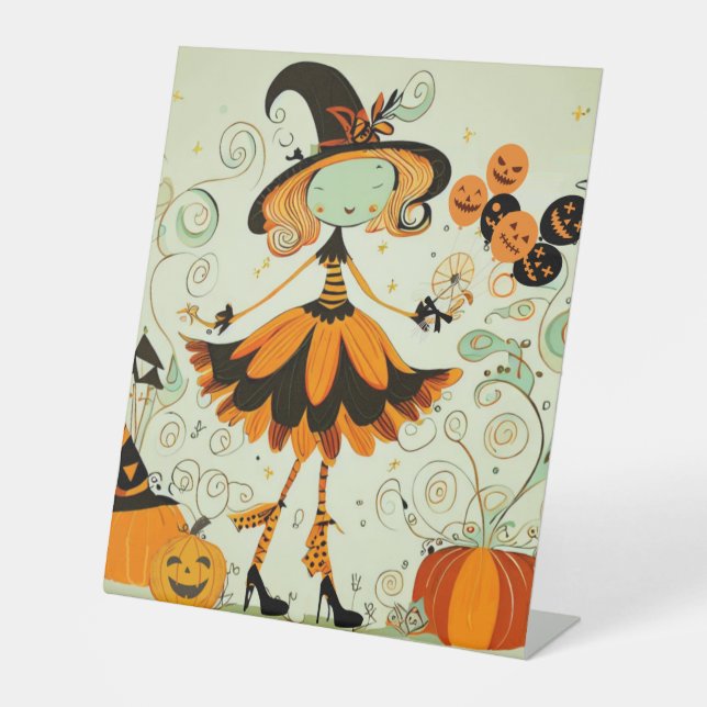 Signe De Table fantaisiste/sorcière/citrouille/automne (Recto)
