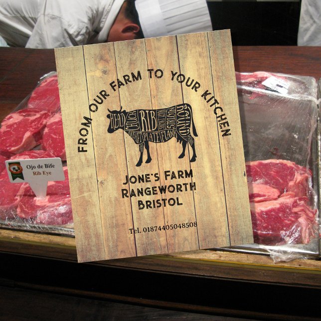 Signe De Table Farm Fresh Beef Sticker | Rustic Cow Logo Label  (Créateur téléchargé)