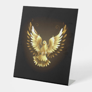 Signe De Table Faux Gold Foil Peace Dove en noir