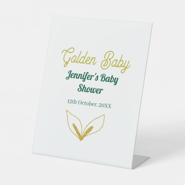 Signe De Table Faux or feuillu forêt verte enchanté bébé douche (Recto)