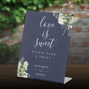 Signe De Table Faveur de l'amour de verdure florale bleu marine