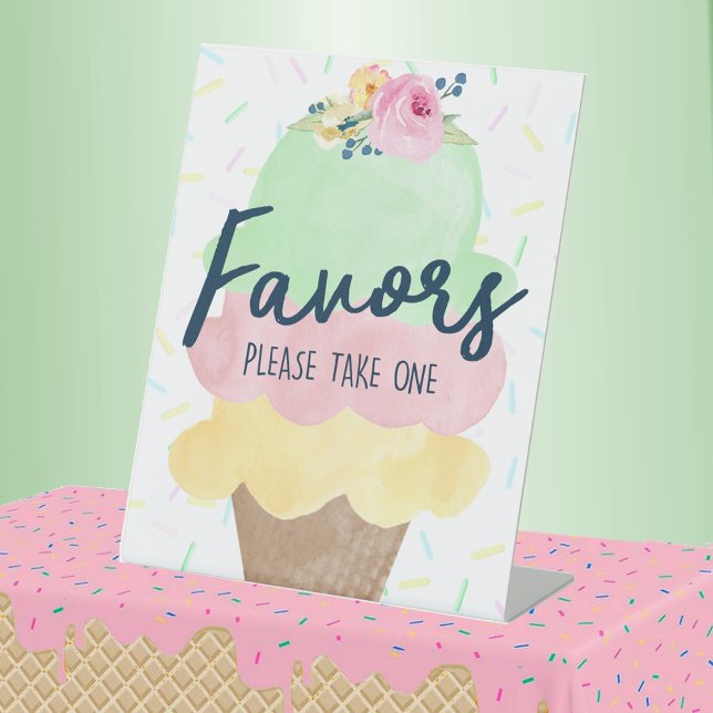Signe De Table Faveur de mariage ou de baby shower de glace (Party Favor Watercolor Ice Cream Party Pedestal Sign for Birthday, Baby Shower or Scooped Up Bridal)