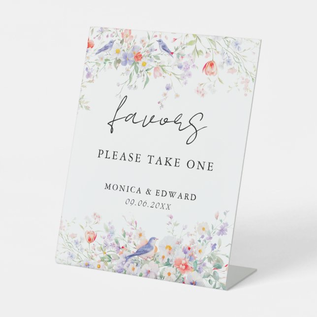 Signe De Table Faveurs aquarelle Fleurs fantaisistes et oiseaux b (Recto)