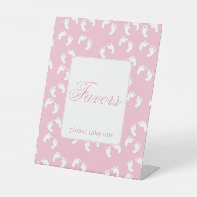 Signe De Table Faveurs de Baby Shower Empreintes de Bébé Rose (Recto)