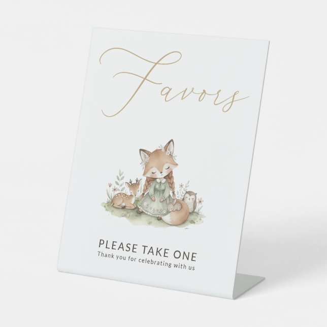 Signe De Table Faveurs de Bébé Fille Renard de la Forêt pour Baby (Recto)