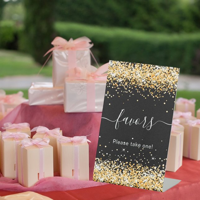 Signe De Table Faveurs de confettis en or noir (Créateur téléchargé)
