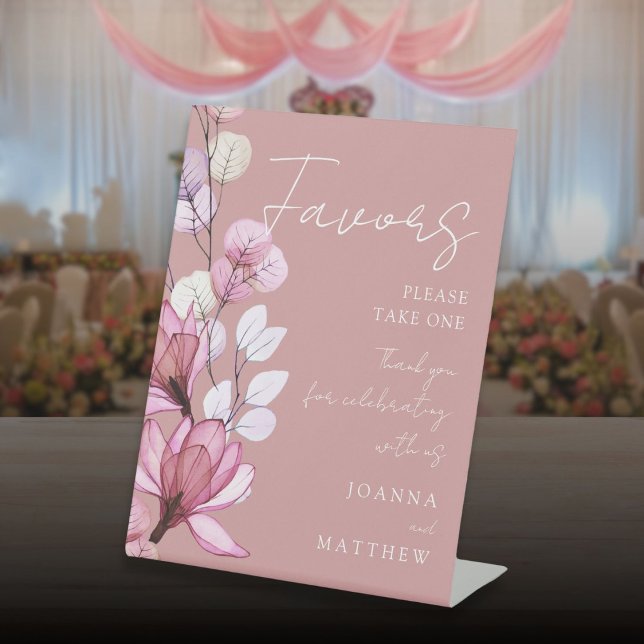 Signe De Table Faveurs de Fleurs Transparentes Rose Poussiéreux M (Dusty Rose Modern Transparent Floral Favors Pedestal Sign)