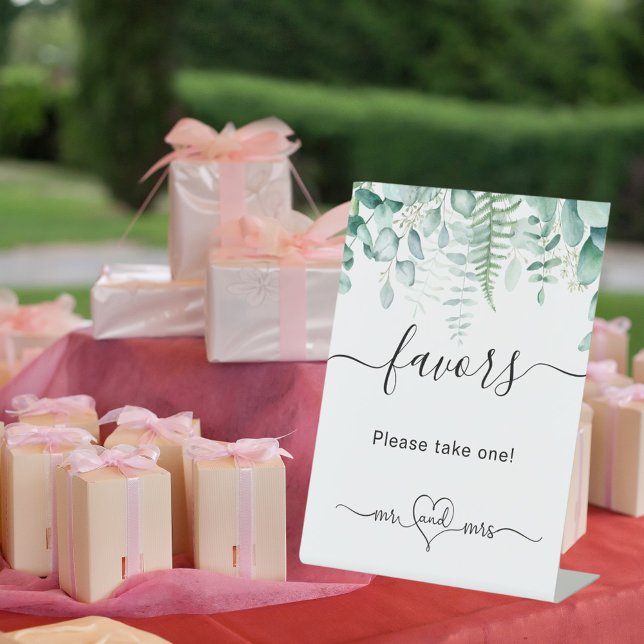 Signe De Table Faveurs de mariage aux invités avec verdure d'euca (Créateur téléchargé)