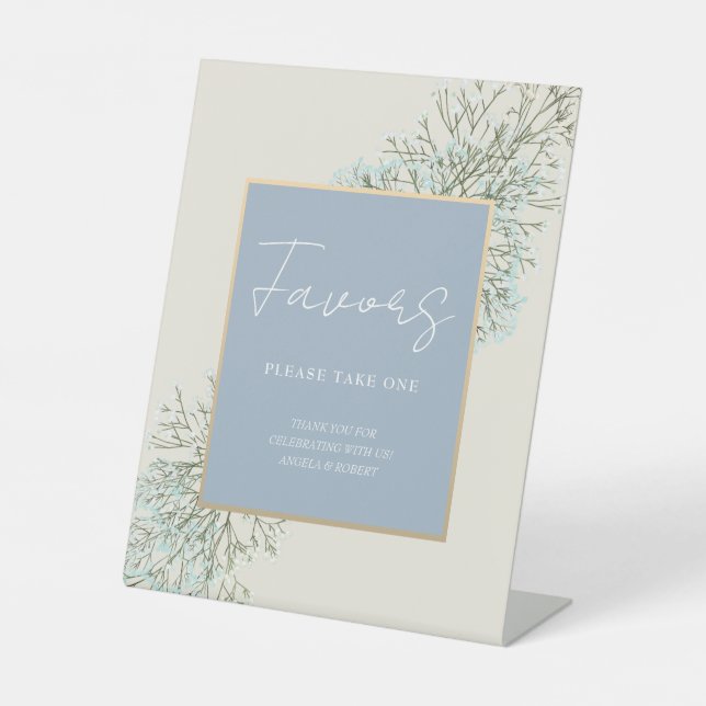 Signe De Table Faveurs de mariage Boho Bleu Poussiéreux (Recto)