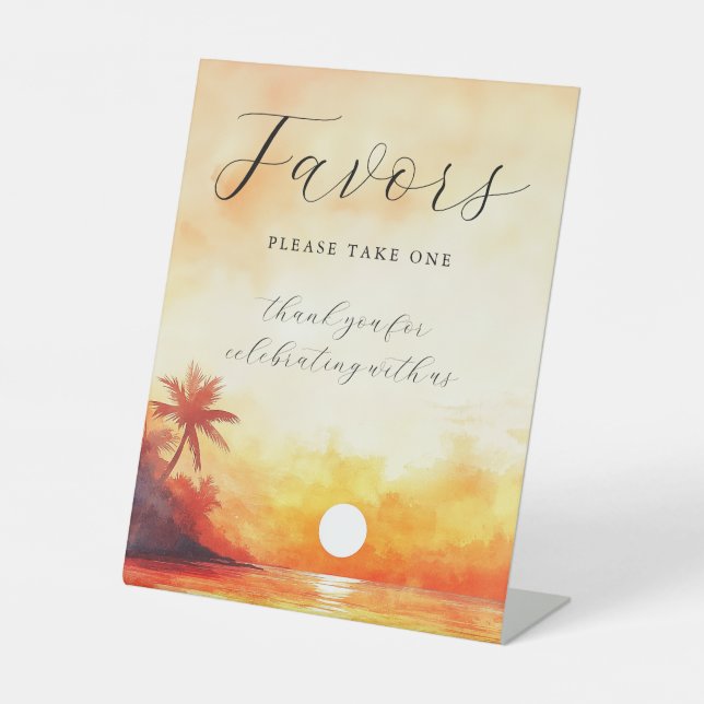 Signe De Table Faveurs de mariage Coucher de soleil tropical à l' (Recto)