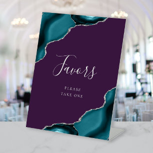 Signe De Table Faveurs de mariage élégantes sarcelle argent agate