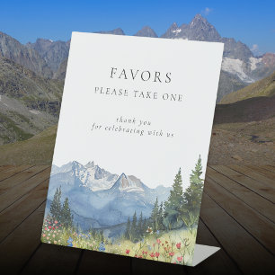 Signe De Table Faveurs de mariage florales de montagne à l'aquare