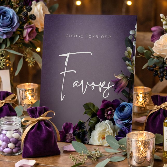 Signe De Table Faveurs de mariage florales lavande violet foncé e (Créateur téléchargé)