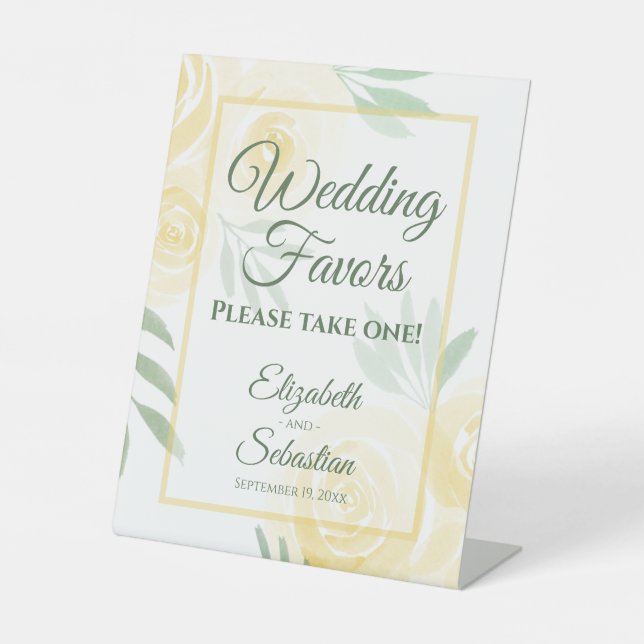 Signe De Table Faveurs de mariage Jaune Beurre & Sauge Boho Roses (Recto)