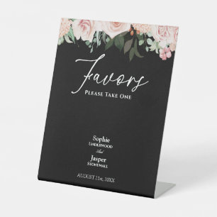 Signe De Table Faveurs de mariage noir floral rose