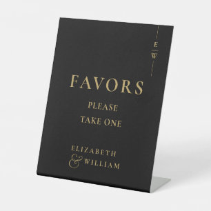 Signe De Table Faveurs De Monogramme Élégant Noir Et Or Mariage