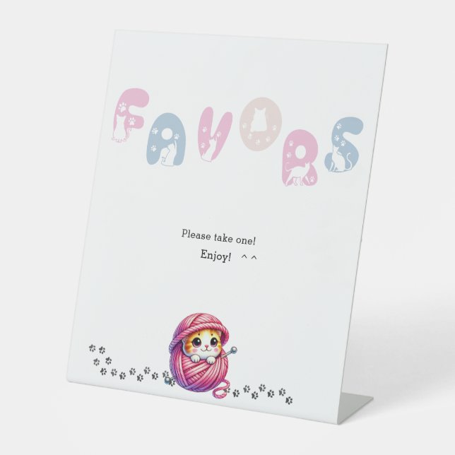 Signe De Table Faveurs pour le 1er anniversaire de chat mignon (Recto)
