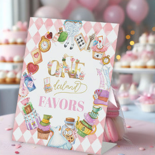 Signe De Table Faveurs rose pour 1er anniversaire d'Alice au pays