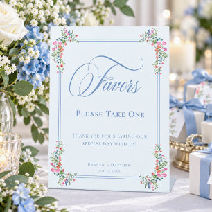 Signe De Table Favori de mariage Crête de fleur sauvage pastel bl