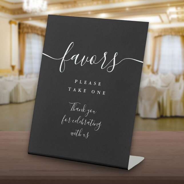 Signe De Table Favori Table Noir Et Blanc Moderne Script (Favors Black And White Modern Script Table Pedestal Sign)